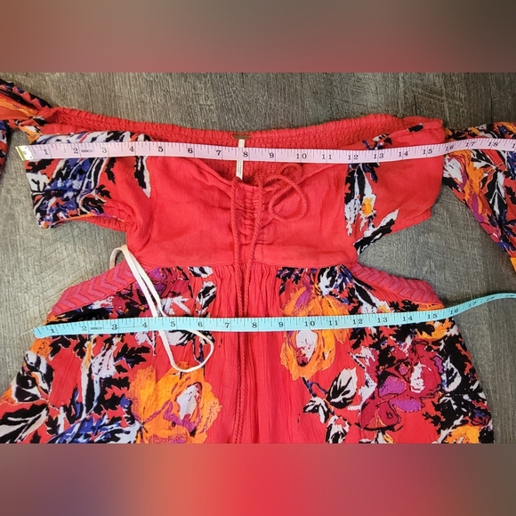 Free People Falling Flowers Jumpsuit Womens M Red Multi Floral Cutout Flowy Boho - Picture 13 of 16